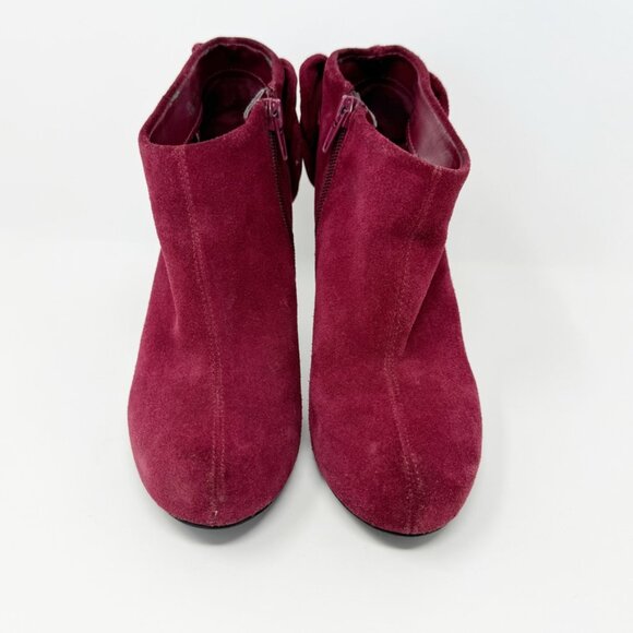 Carlos Womens Burgundy Sued Leather Bow Accent  Zip Stiletto Booties Size 6.5 - Picture 2 of 8
